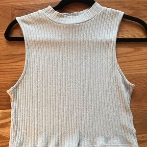 Grey Ribbed Mock Neck Cropped Tank